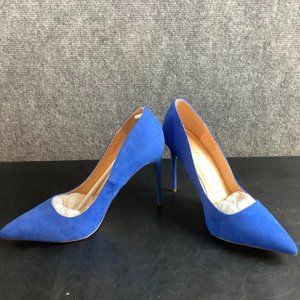 Women's Electric Blue Suede Pointed-Toe Stiletto Pumps